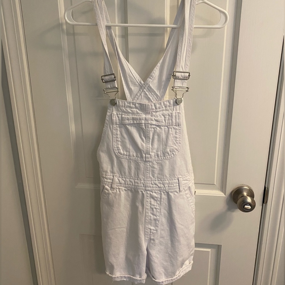 TopShop White Shortalls Short Jean Overalls